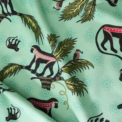 Monkey Palm heavyweight linen fabric in Oasis