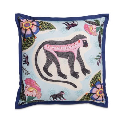 Meandering Monkey cotton pillow in Oasis