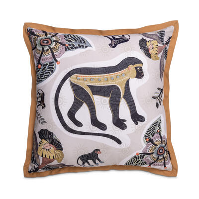 Meandering Monkey cotton pillow in Stone