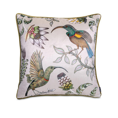 Protea Garden velvet pillow in Stone