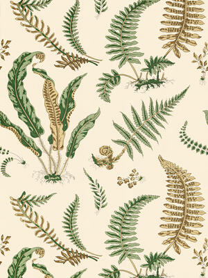 Elsie De Wolfe wallcovering in Greens on Off-White