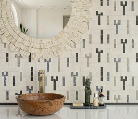 Agave, a hand-cut stone mosaic, is part of the Saguaro collection by New Ravenna