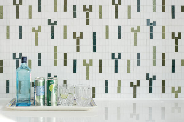 Agave, a hand-cut stone mosaic, is part of the Saguaro collection by New Ravenna