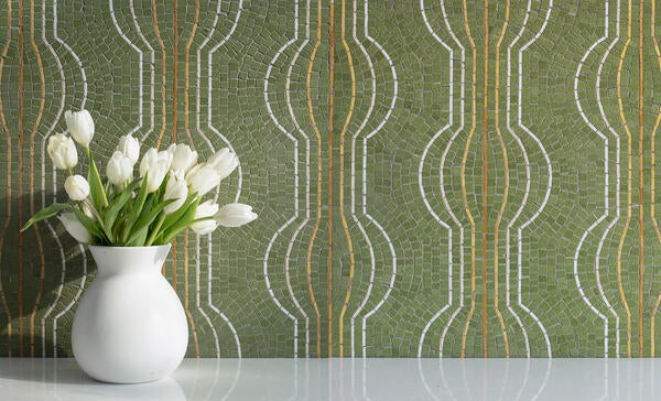 Cacti, a hand-cut stone mosaic, is part of the Saguaro collection by New Ravenna