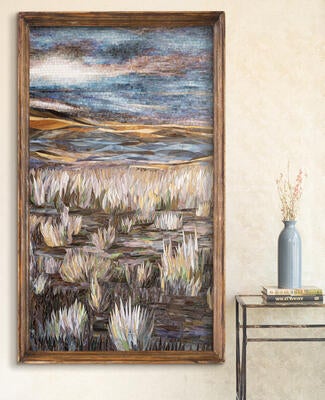 Arid, a hand-cut jewel-glass mosaic, is part of the Saguaro collection by New Ravenna