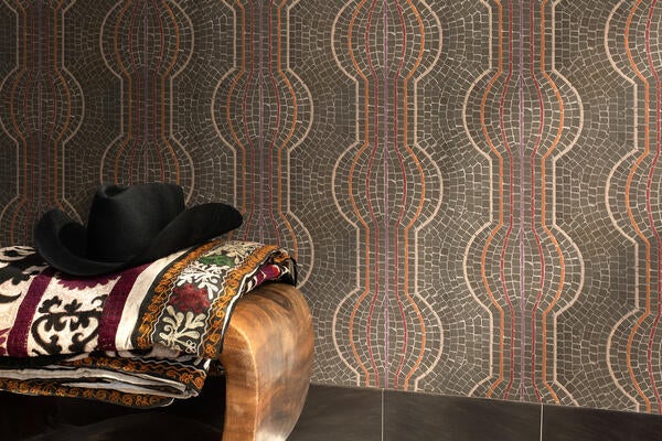 Cacti, a hand-cut stone mosaic, is part of the Saguaro collection by New Ravenna