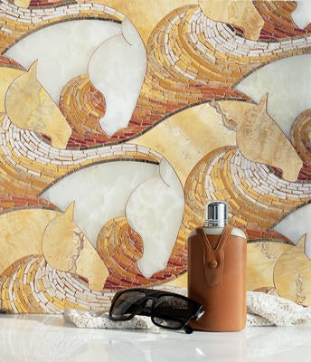 Herd, a hand-cut and water-jet stone mosaic, is part of the Saguaro collection by New Ravenna