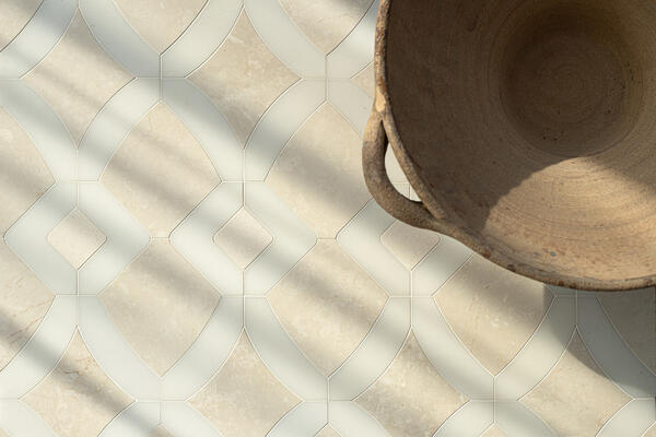Lariat, a water-jet stone mosaic, is part of the Saguaro collection by New Ravenna
