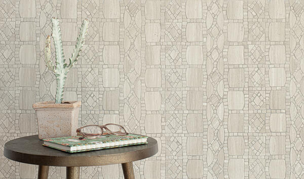 Saddleweave, a hand-cut and water-jet stone mosaic, is part of the Saguaro collection by New Ravenna