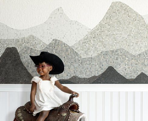 Vista, a hand-cut stone mosaic, is part of the Saguaro collection by New Ravenna