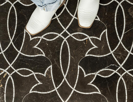 Waylon, a hand-cut and water-jet stone mosaic, is part of the Saguaro collection by New Ravenna