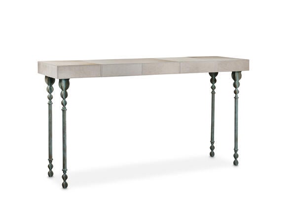 Large Nguni Cream cowhide console table in Oxidized