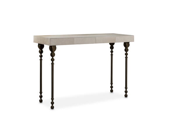 Small Nguni Cream cowhide console table in Aged Brass

