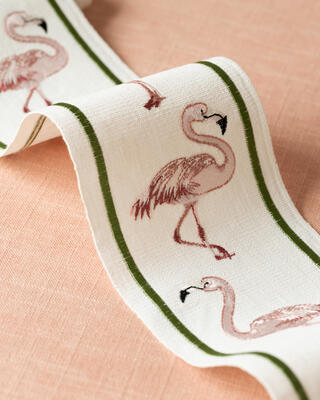Flamingo Court embroidered border in Pink