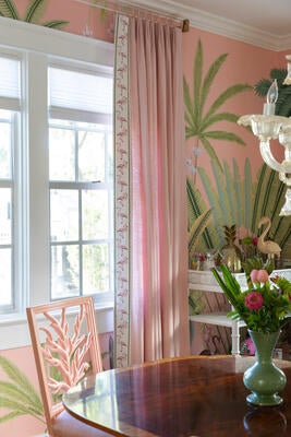 Flamingo Court embroidered border in Pink