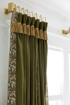 Westport bullion fringe in Beeswax and Island Canopy border in Moss