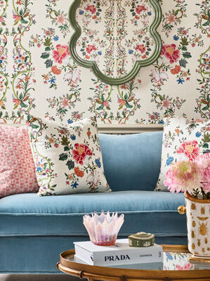 Camellia Trellis wallcovering in Cream Multi