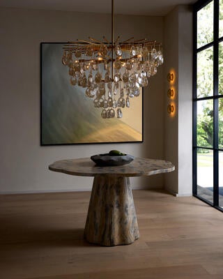 Jacqueline large chandelier, Primrose dining table, Florko mini flush mount