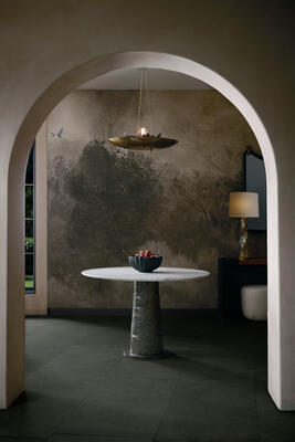 Chene chandelier, Faun entry table, Neushoorn centerpieces, Scylla table lamp by Barry Dixon