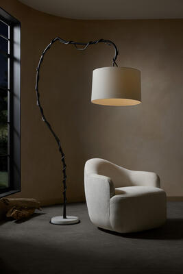 Muscadine floor lamp, Boulder swivel lounge chair by Barry Dixon
