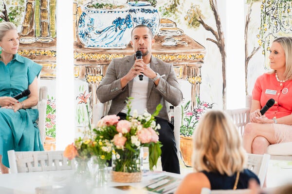 Jerel Lake of Lake Haus Designs speaks during the “Designing Light” panel alongside Kim Scodro and Kichler chief marketing officer
Kristina Christopher