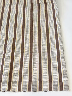 Strié hand block printed and embroidered textile in Chocolat. 