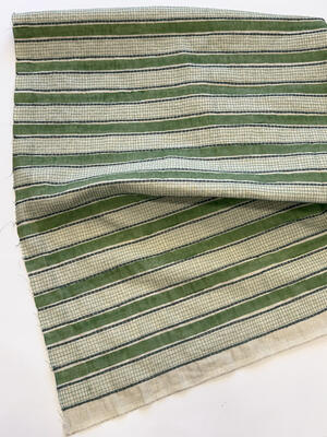 Strié hand block printed and embroidered textile in Teal Aquatic.