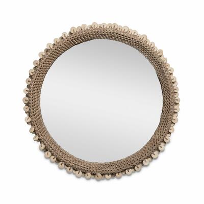 Chobe crocheted-leather mirror with wood discs