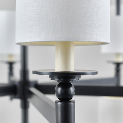 Stratton chandelier: Decorative candle tubes allow the design to be used with or without fabric shades