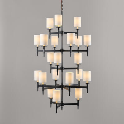 Stratton chandelier: engineered using heavy-gauge brass components; available in one-, two-, three- and five-tier versions
