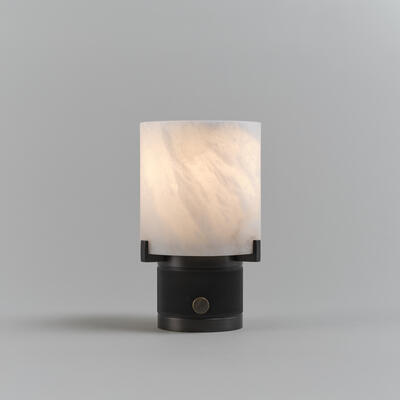 Tisbury alabaster table lamp: durable solid brass, shown here with a lacquered distressed bronze finish