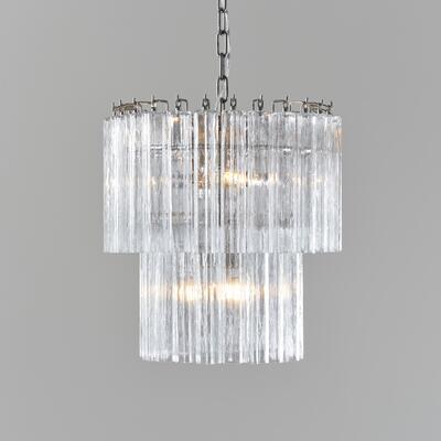 Lymington narrow chandelier: available in a variety of sized tiers, all in high-quality steel-plated nickel