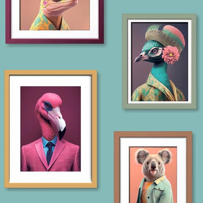 Funky Animal Portraits in Green Ground