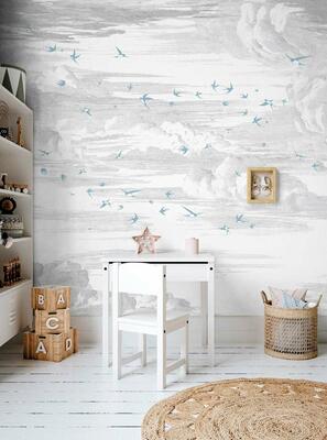 Soaring wallpaper mural in Blue Pearl by Papermint x Veer Decor