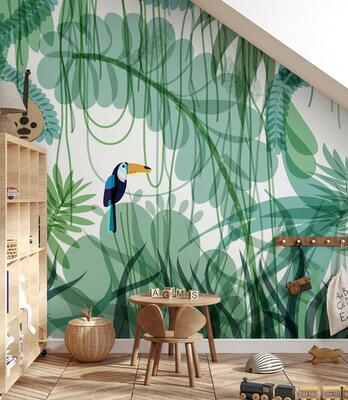 Toucan wallpaper mural in Green by Papermint x Veer Decor