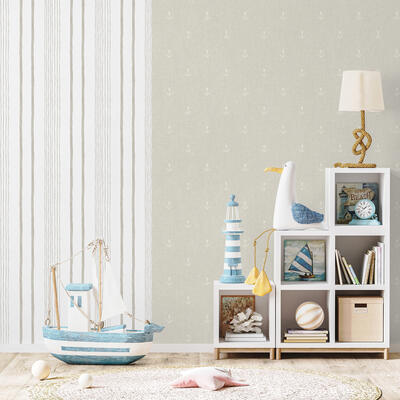 Handrawn Stripe in Beige and Anchors Away in Beige