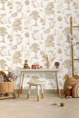 Cottontails Bunny toile wallpaper in Beige