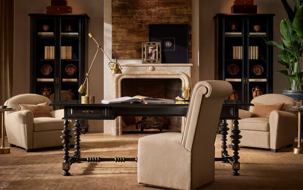 Paloma desk in Ebony, shown with the Vendôme side chair