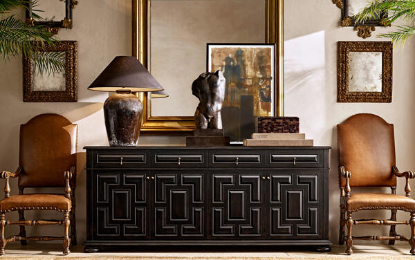 Barrosa sideboard in Ebony, shown with the Torino chair