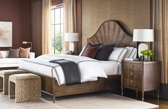 The Rendition bed headboard is crafted of bleached crotch mahogany with radial-matched veneers