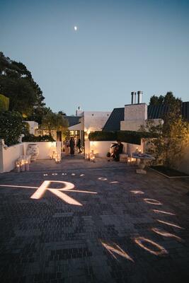 The entrance to the estate, illuminated for the event