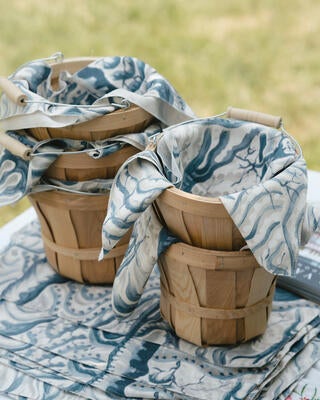 Picnic baskets lined with Clarence House fabric