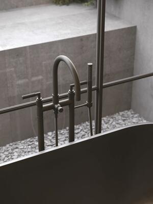 Kimbell exposed tub and hand shower set with risers in Flat Black (56) finish