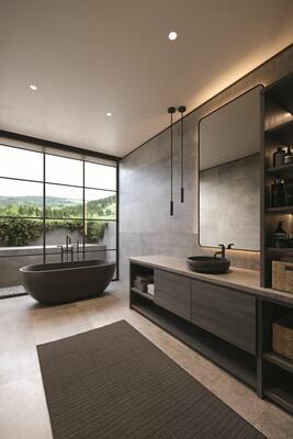 Kimbell exposed tub and hand shower set with risers and single hole lavatory faucet in Flat Black (56)
