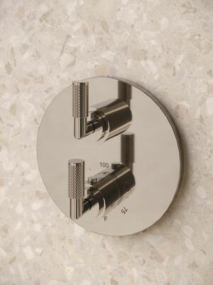 Kimbell 3/4-inch round thermostatic trim plate with handle in Polished Nickel Natural (15) finish