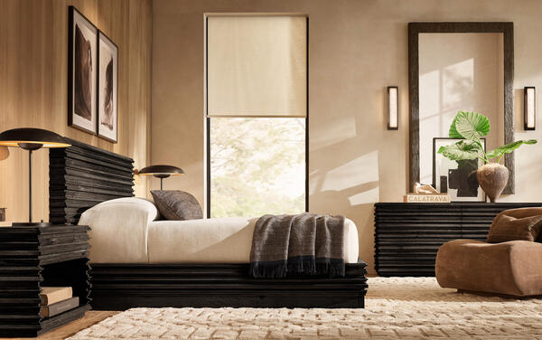 Latitude bedroom collection shown with the washed linen bed cover and Naya throw