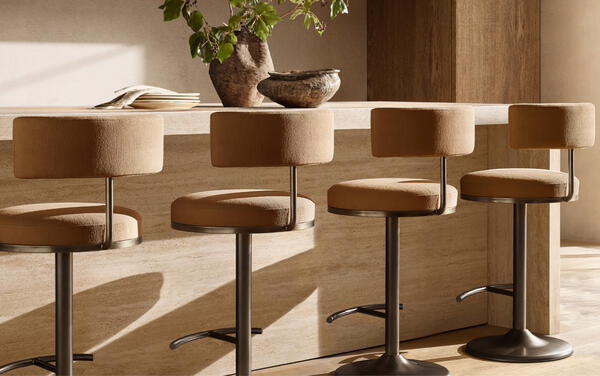 Charlotte stools in Burnt Caramel performance linen weave