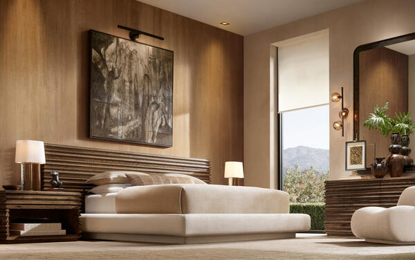 Latitude bedroom collection shown with Italian Lucca linen-cotton weave bedding