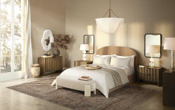 Aire Chandelier,Eclair Bench,Finley Fluted Nightstand
