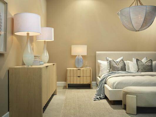 Dewdrop Table Lamp,Aire Chandelier, Coin Table Lamp, Finley Large Fluted Nightstand, Finley Credenza